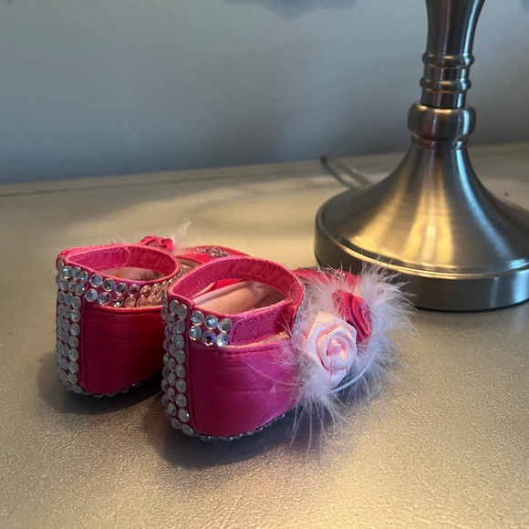 Rhinestone Bling Princess Rosette Feather Pink Toddler Baby All Occassion Shoes - Picture 2 of 4
